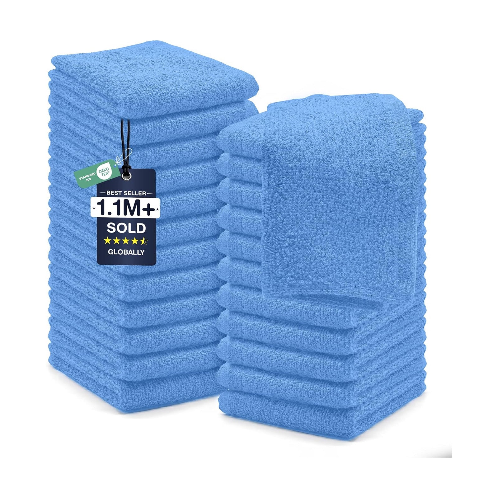 DAN RIVER 24 Pack Cotton Wash Cloths Set for Showering [12x12] M Blue | Lighter Weight, Quick to Dry, Super Soft &