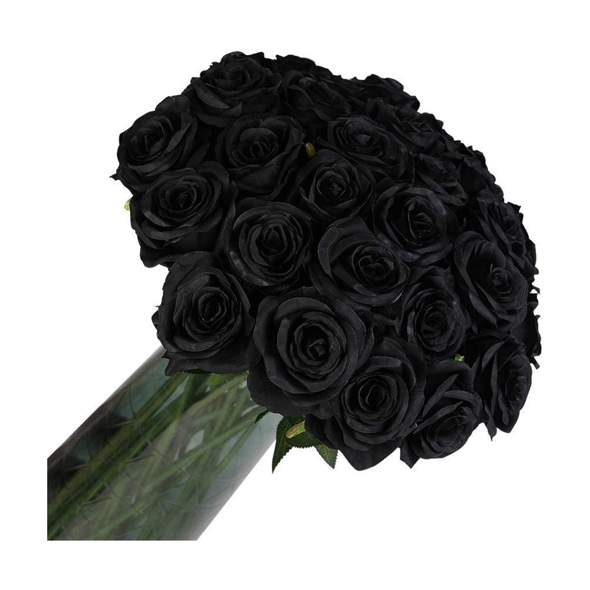 Laelfe 12 PCS Artificial Flowers Black Roses, Fake Silk Flower Long Stem Artificial Rose for Halloween Home Wedding Party Decorations(Black)