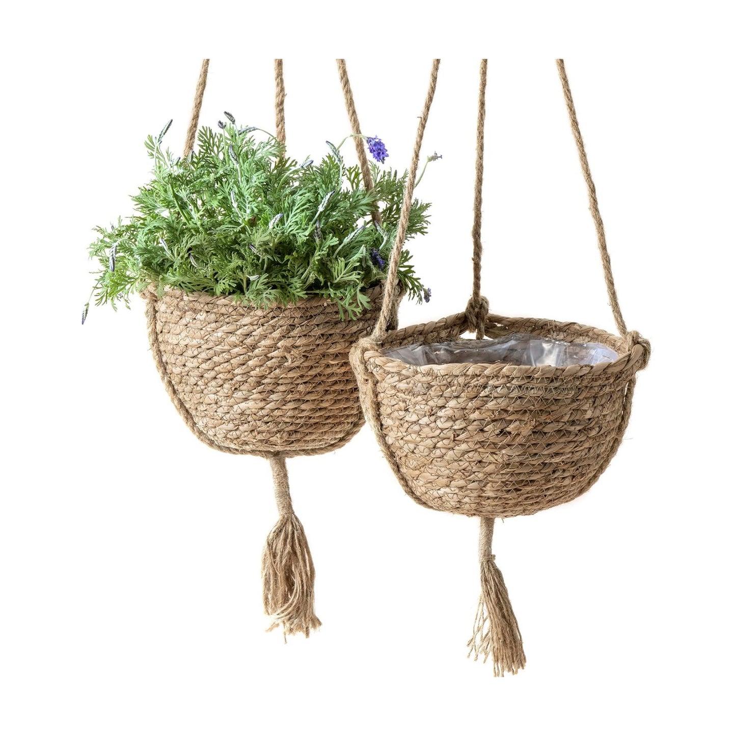 Natural Seagrass Hanging Planter Basket Set / Brown / Small