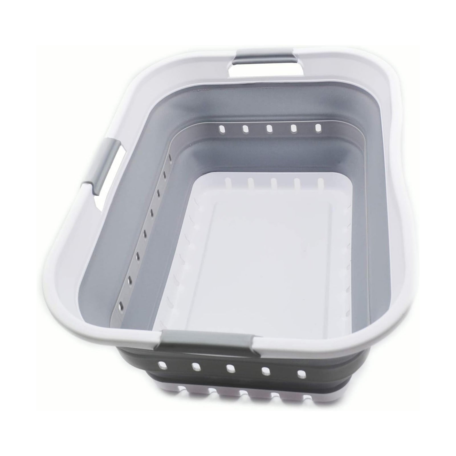 42L Collapsible Plastic Laundry Basket / White/grey