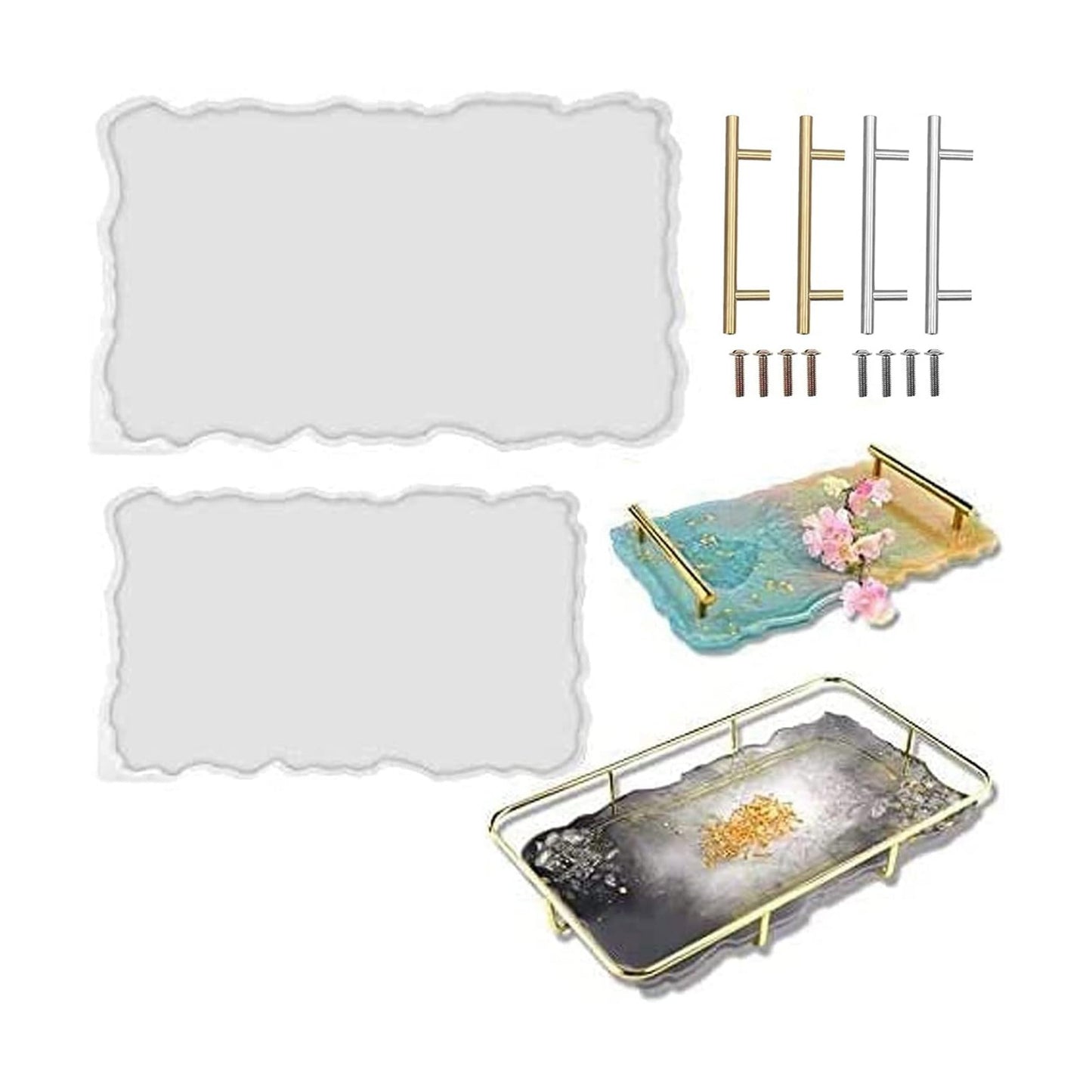 2 Size XL Large Tray Silicone Molds Epoxy Resin Geode Tray Mold / Gold / 14 Inch