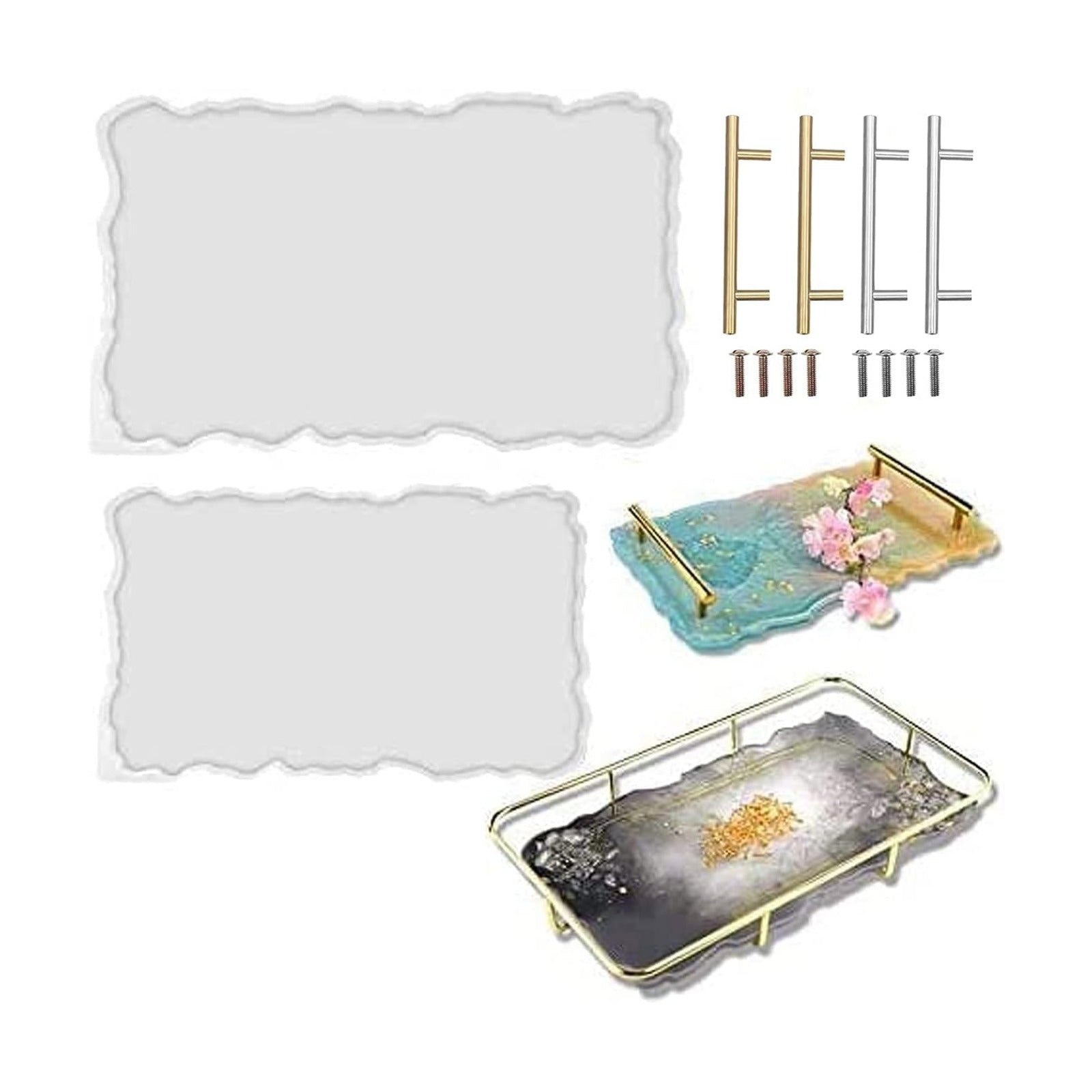 2 Size XL Large Tray Silicone Molds Epoxy Resin Geode Tray Mold / Gold / 14 Inch