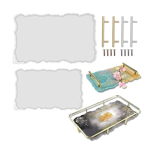 2 Size XL Large Tray Silicone Molds Epoxy Resin Geode Tray Mold / Gold / 14 Inch
