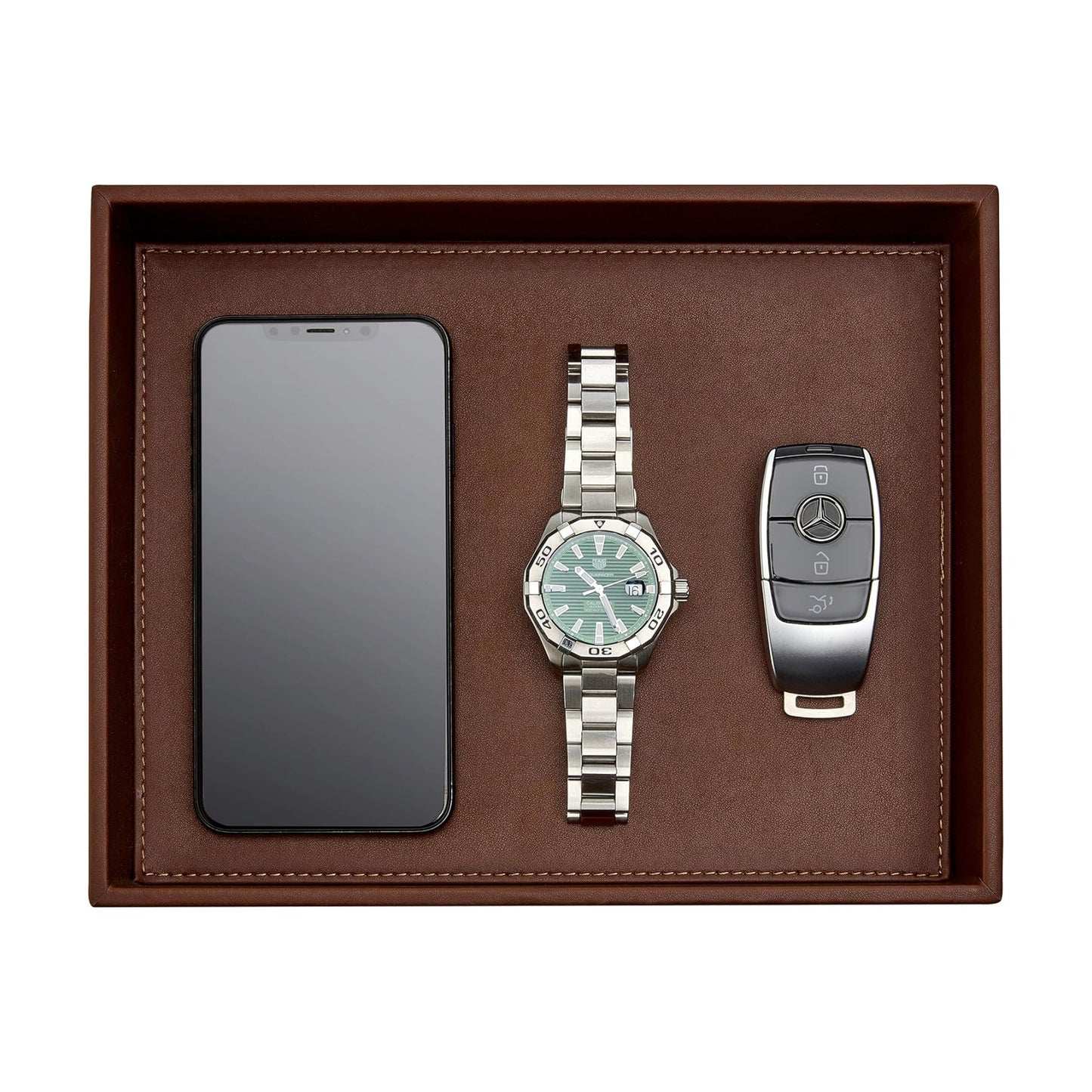 GALLAWAY Leather Valet Tray for Men - Nightstand Organizer EDC Tray for Wallet and Keys - Bedside Dresser Catch All