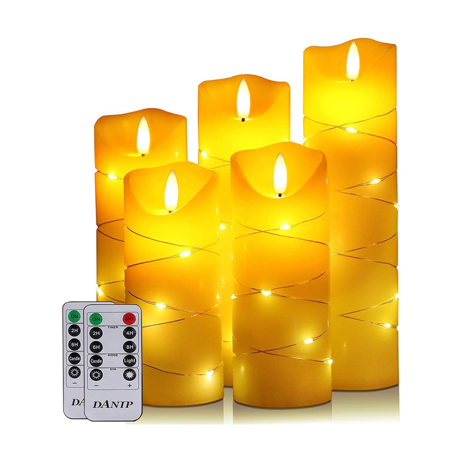 danip flameless Candle, with Embedded String Lights, 5-piece LED Candles, with 10-Key Remote Control, 24-Hour Timer