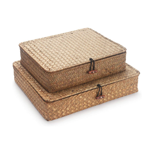 Wicker Basket / Flat Seagrass Storage Bins / Natural / Set of 2