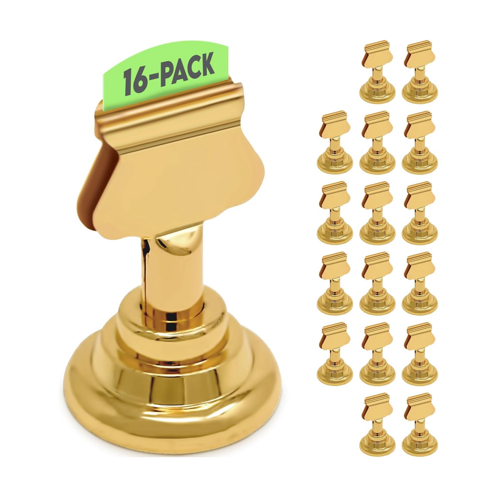 Table Number Holders (16pc) Premium Gold Metal Place Card Holders for Wedding Party Table Decor Card Holder (1.7 inch