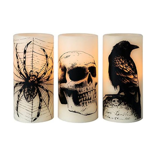 Eldnacele Skull Halloween Flameless Candles Battery Operated with 6H Timer