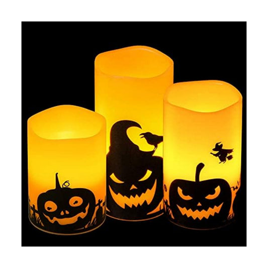 Halloween Pumpkin Flameless Candles Battery Operated with 6H Timer