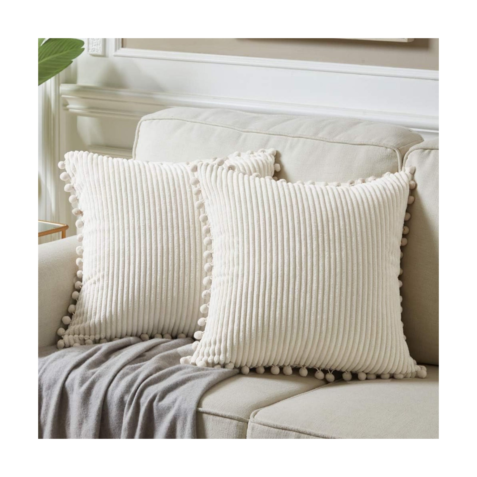 Boho Decorative Throw Pillow Covers / 18 x 18 / Cream / Set of 2