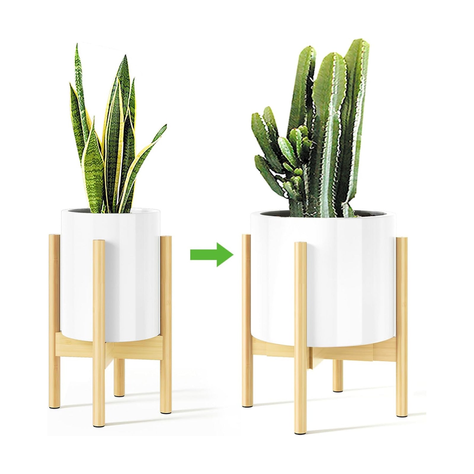 MUDEELA Plant Stand for Indoor, Bamboo Material, Natural, 14.5 Inch Tall | Adjustable Width Fits 8-12 Inch Pot
