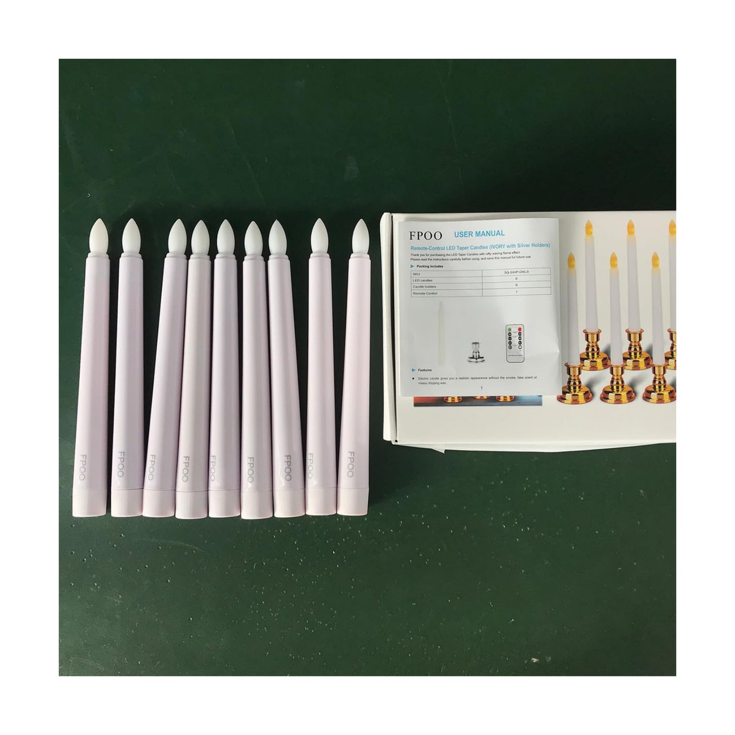 FPOO 7.9'' Battery Operated Windows Candles with Remote Timers, 6 pcs Flickering Flameless Christmas Taper Candles, Led
