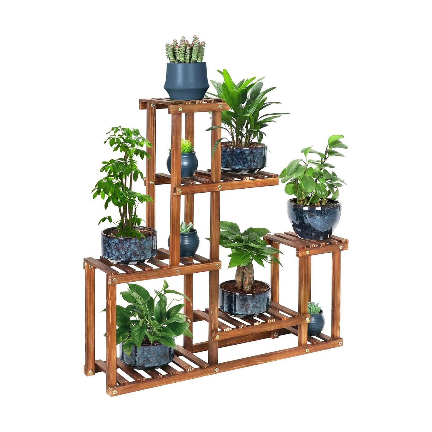 Wood Plant Stand Indoor Outdoor Multi Tiered Plant Shelf Holder | Corner High Low Flower Rack Stand for Multiple Plants
