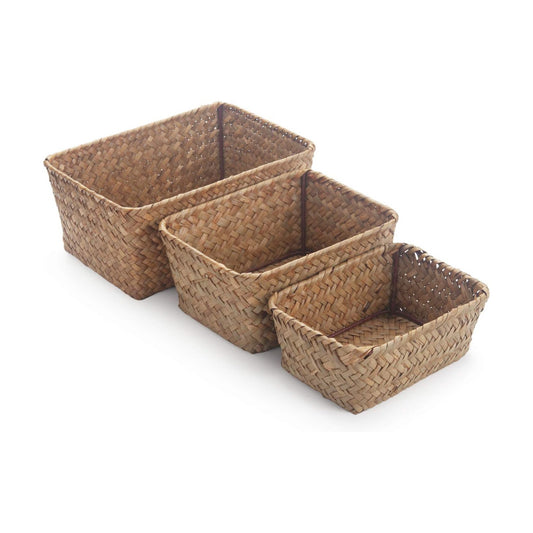 Rectangular Handmade Seagrass Baskets / Set of 3