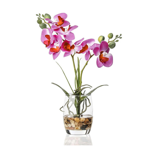 Artificial Purple Orchid in Glass Vase / Glass-purple