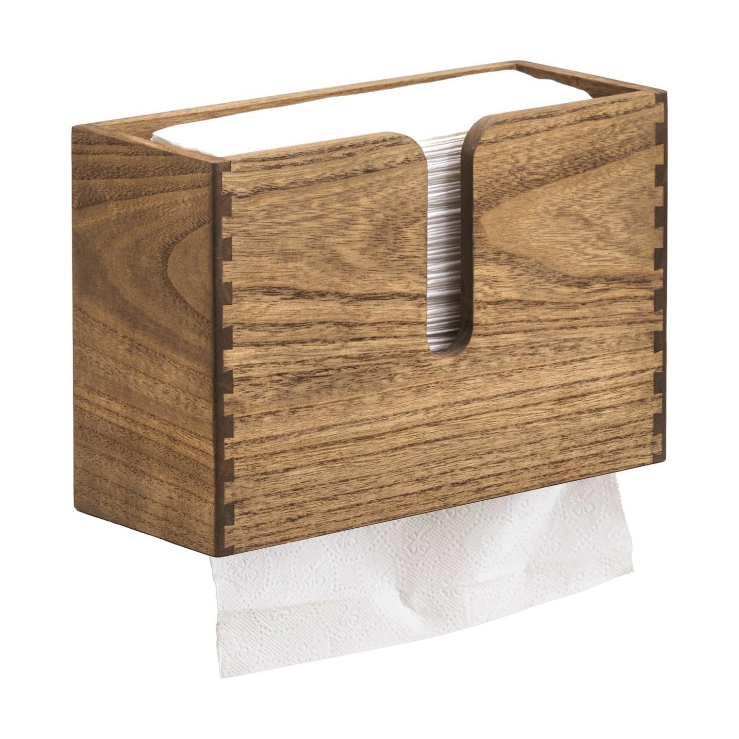KIRIGEN Multifold Paper Towel Dispenser, Wall Mount or Countertop, Brown | Solid Wood Holder Holds up to 150 C-Fold or