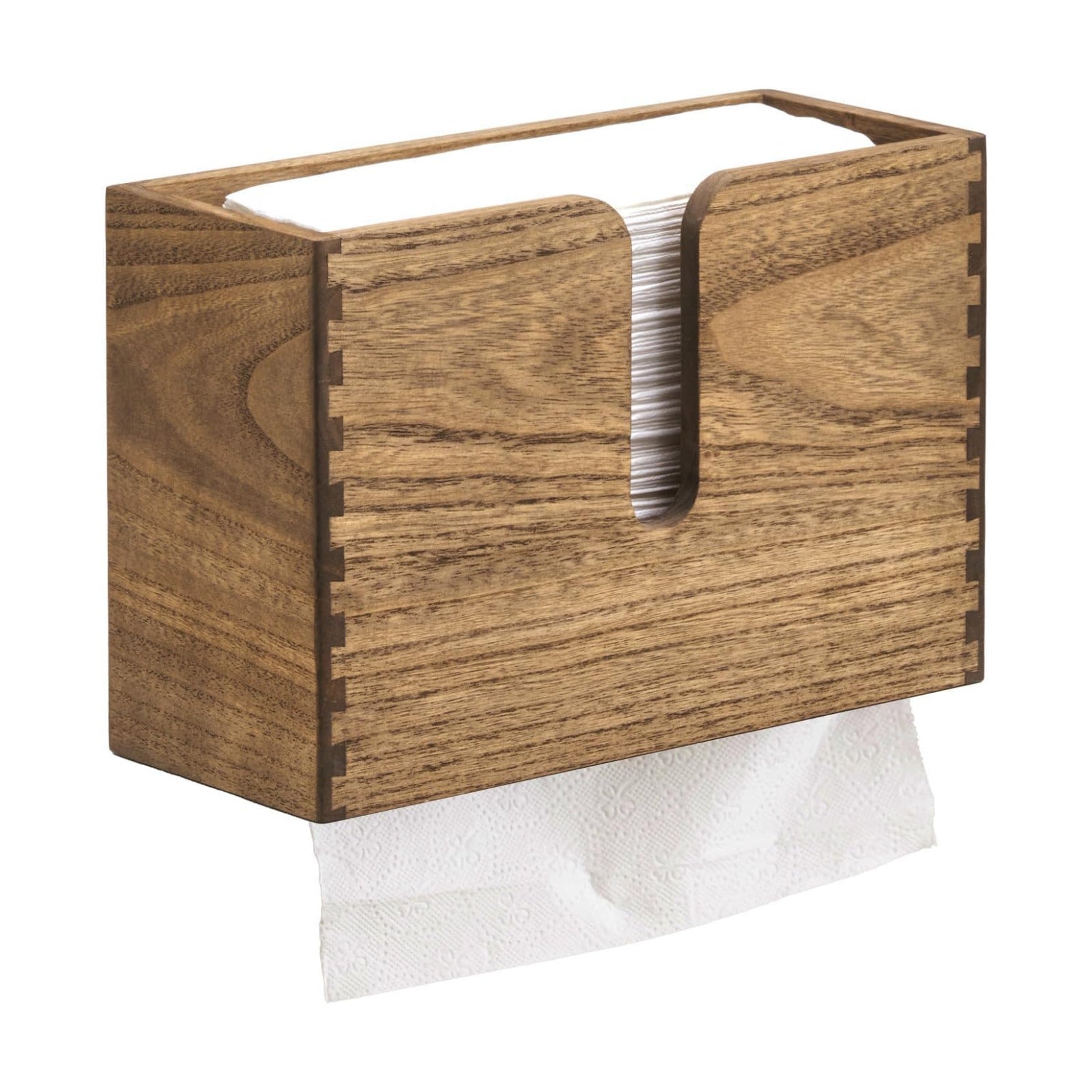 KIRIGEN Multifold Paper Towel Dispenser, Wall Mount or Countertop, Brown | Solid Wood Holder Holds up to 150 C-Fold or