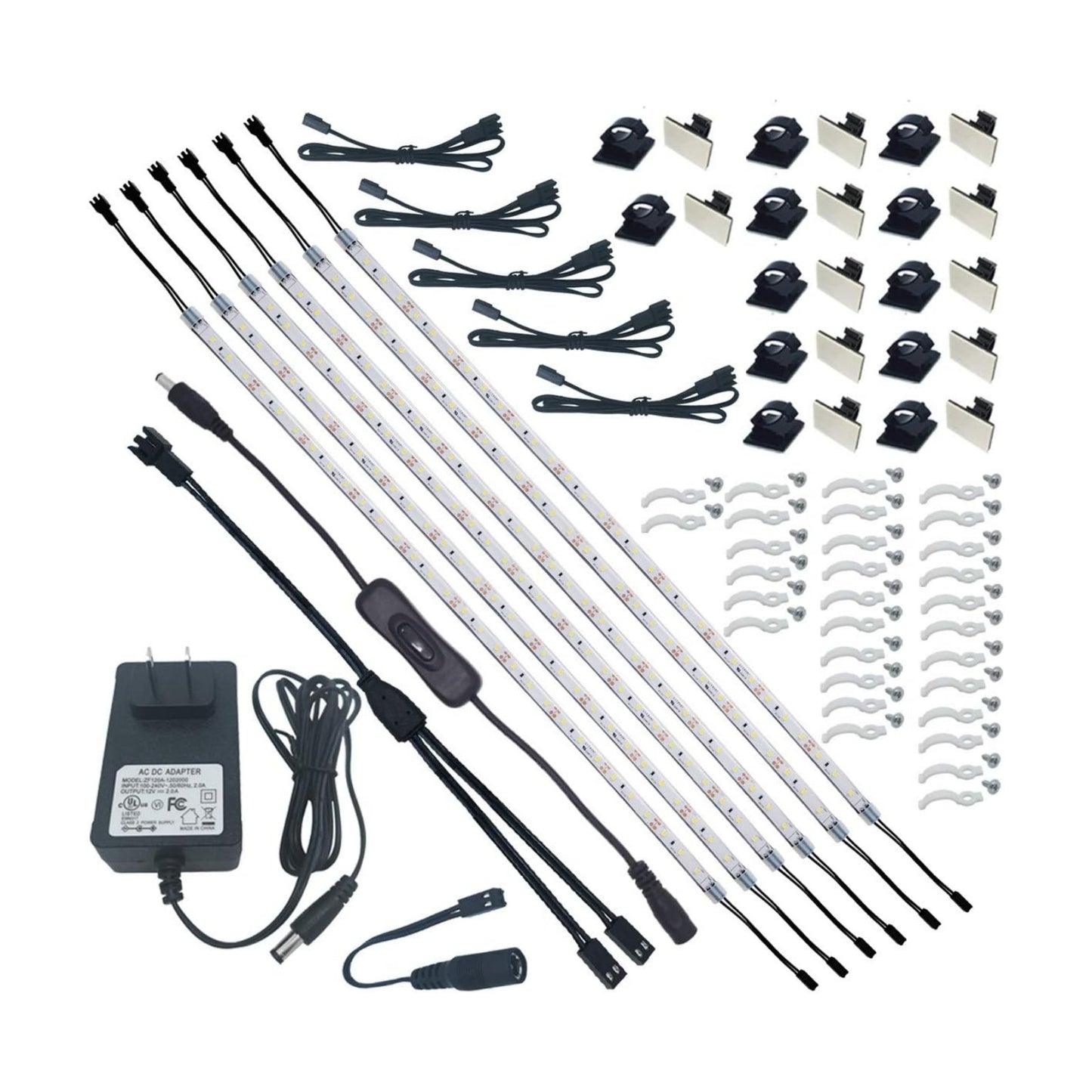 Under Cabinet Light, 6 PCS 20 Inches Flexible LED Strips with Power Adapter, 24W,1800 Lumen, Daylight 5000K. Suitable