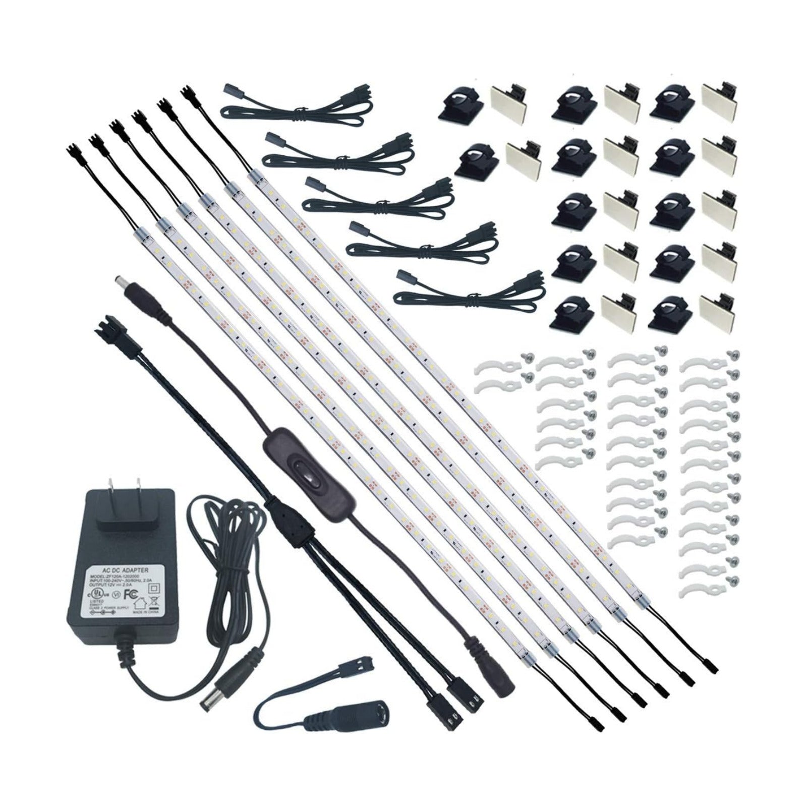 Under Cabinet Light, 6 PCS 20 Inches Flexible LED Strips with Power Adapter, 24W,1800 Lumen, Daylight 5000K. Suitable
