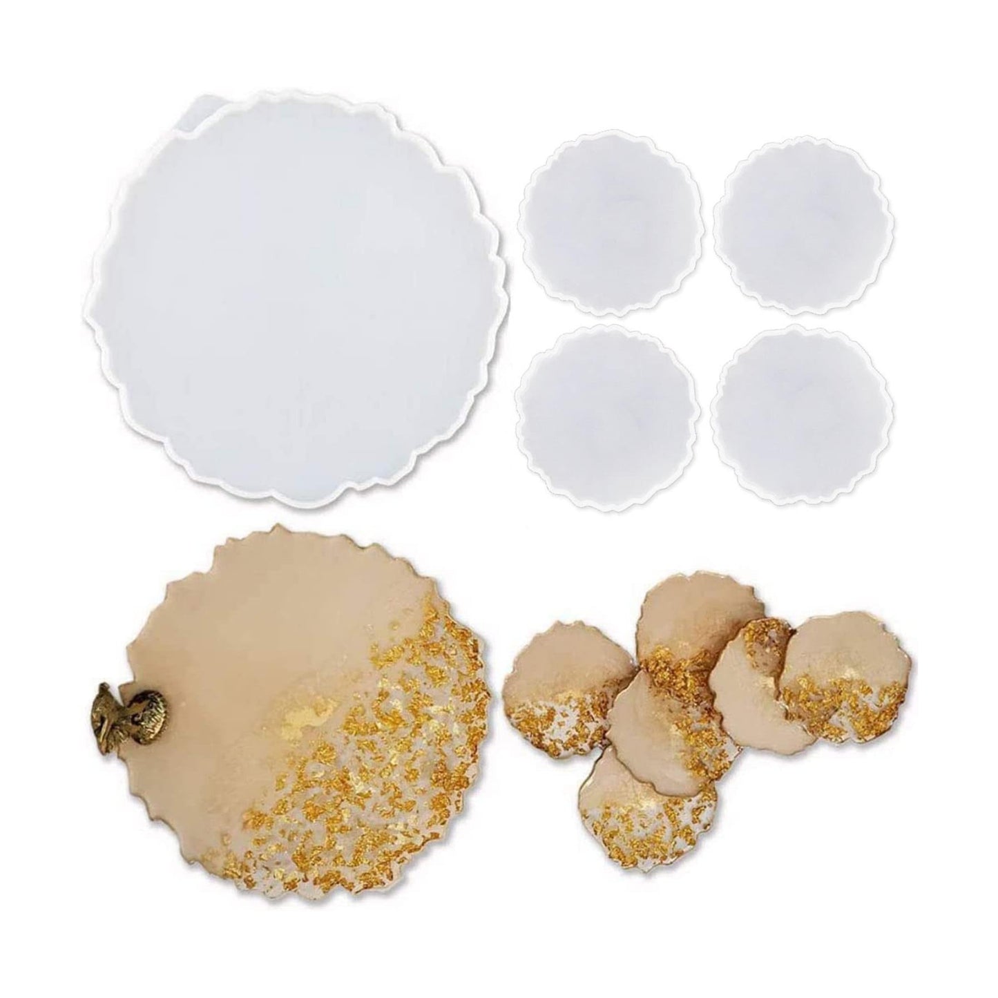 Round Tray / Large Tray Mold for Resin + Geode Agate Coaster Molds / Set of 5