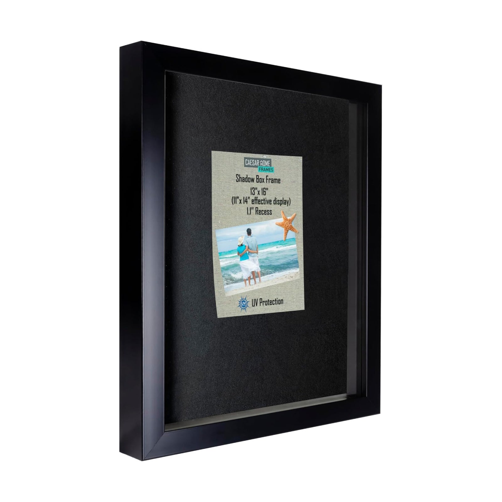 Large Shadow Box, Thick Black Frame | 2 Background Options, Black Felt or Natural Linen | 13x16 ext. Size, fit Photos
