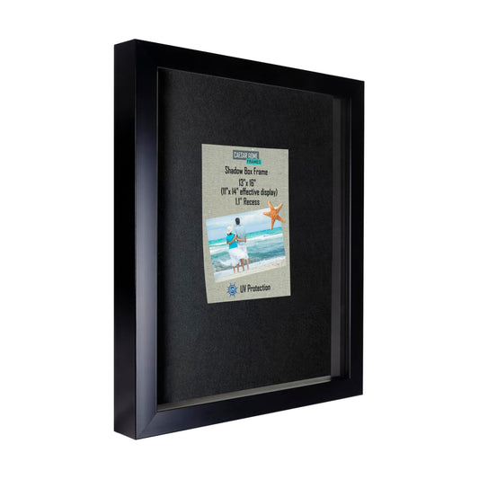 Large Shadow Box, Thick Black Frame | 2 Background Options, Black Felt or Natural Linen | 13x16 ext. Size, fit Photos