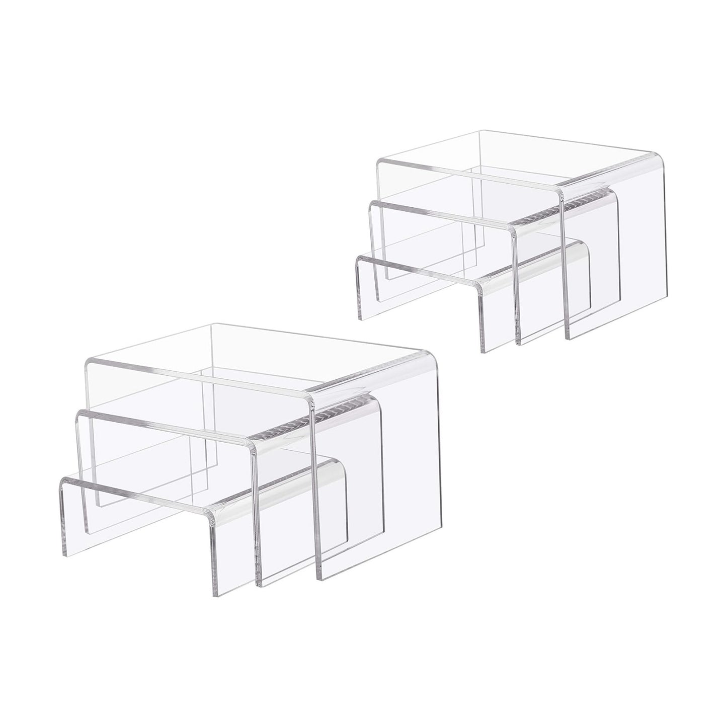 Display Stand / 6 -Piece Strong Acrylic Rectangular Riser For Retail / Medium, 2 Sets / Clear
