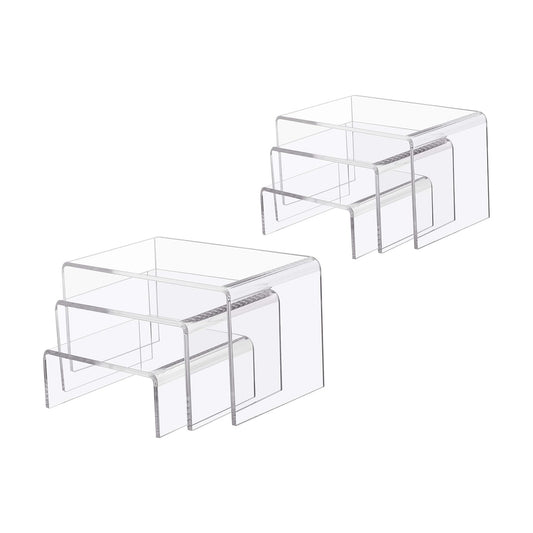 Display Stand / 6 -Piece Strong Acrylic Rectangular Riser For Retail / Medium, 2 Sets / Clear