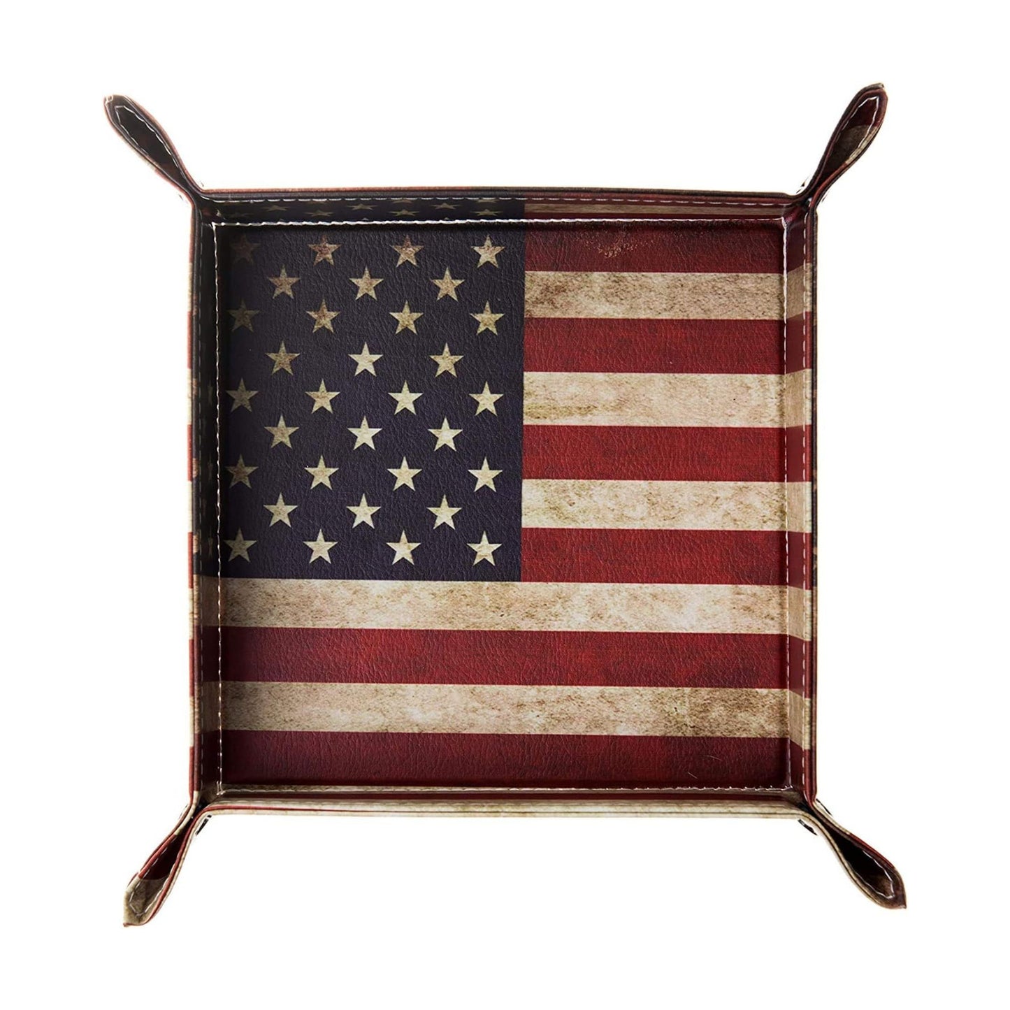 Vegan Leather Catchall Bedside Vanity Tray Nightstand Caddy Holder for Remote / Flag Design