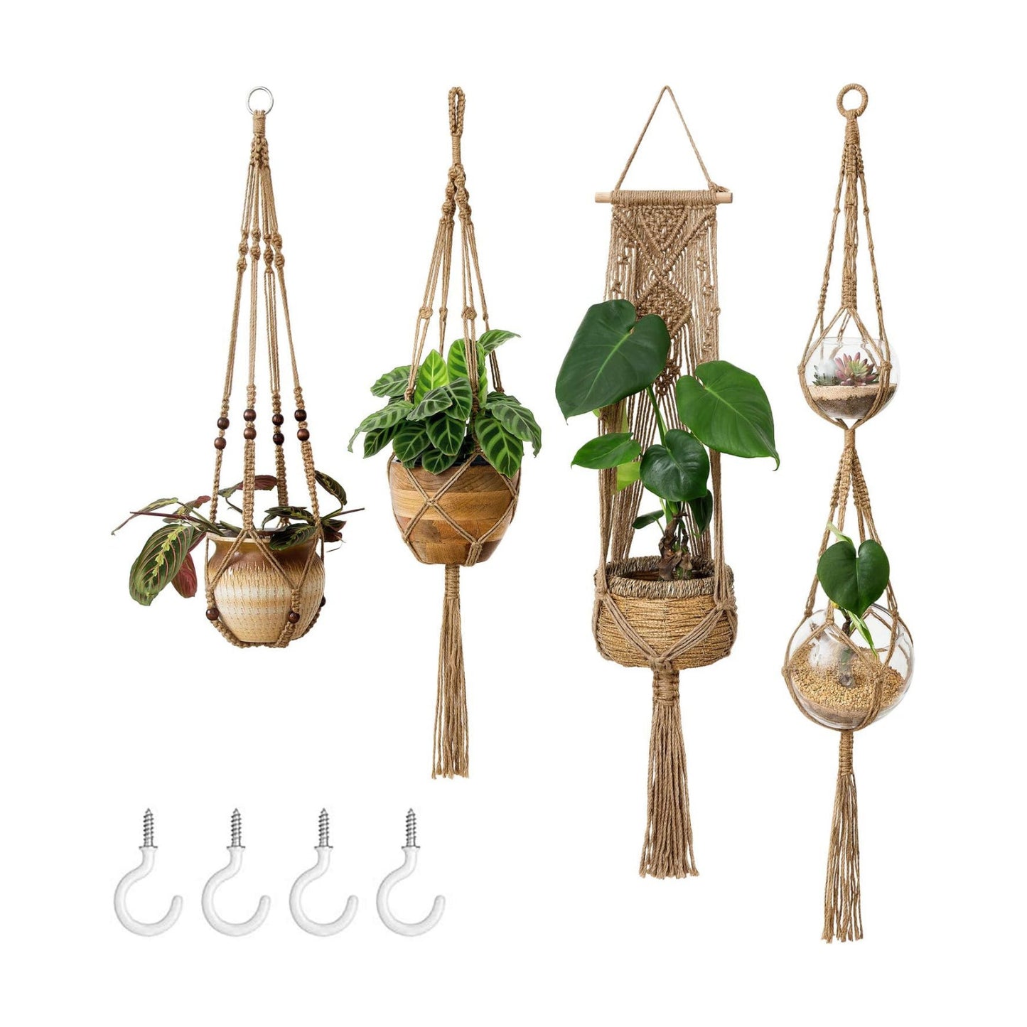 Macrame Plant Hangers Indoor Hanging Planter Basket Wall Decorative Flower Pot / Brown / Set of 4