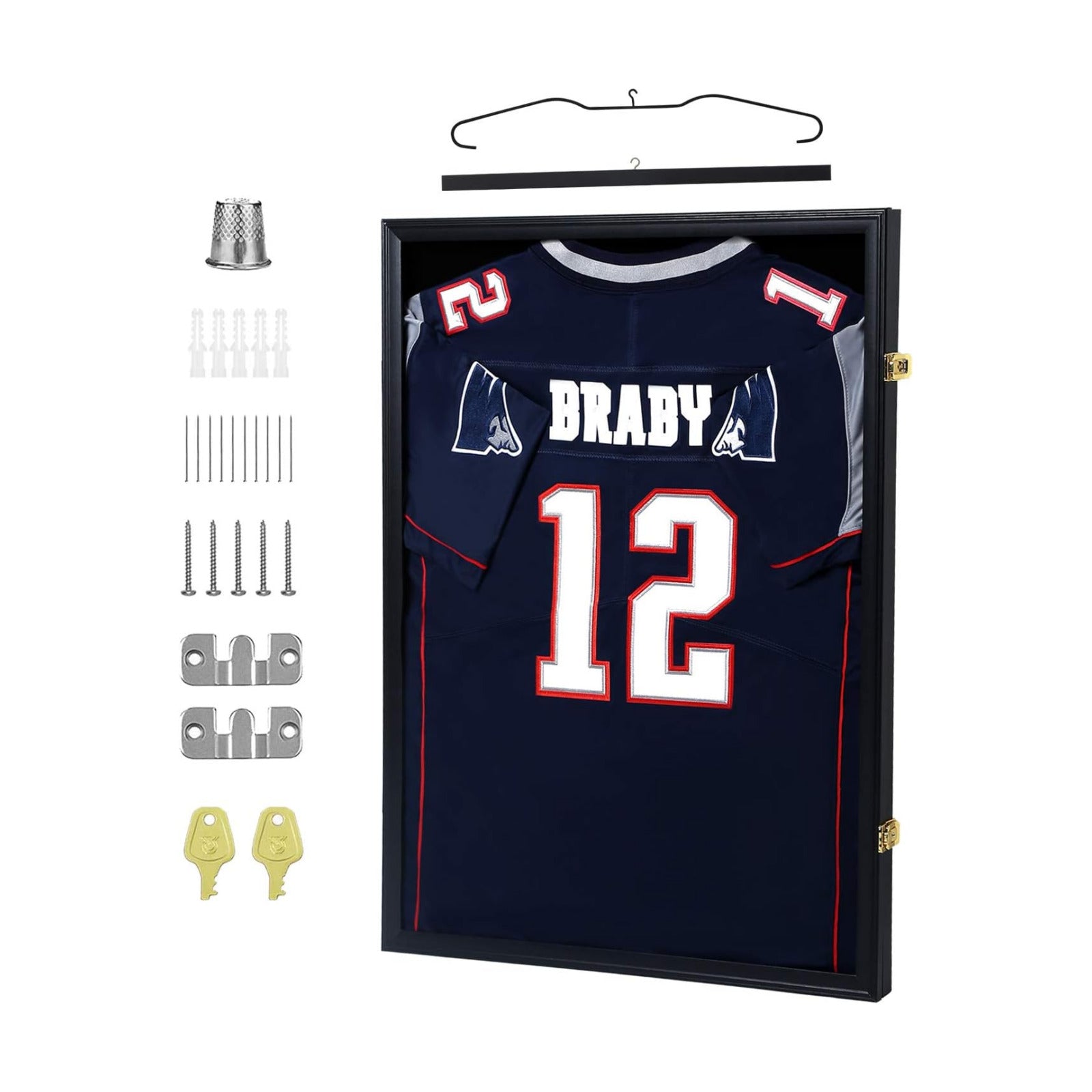 IHEIPYE Jersey Display Frame Case Lockable, Large Sport Jersey Shadow Box with UV Protection Acrylic and Hanger for
