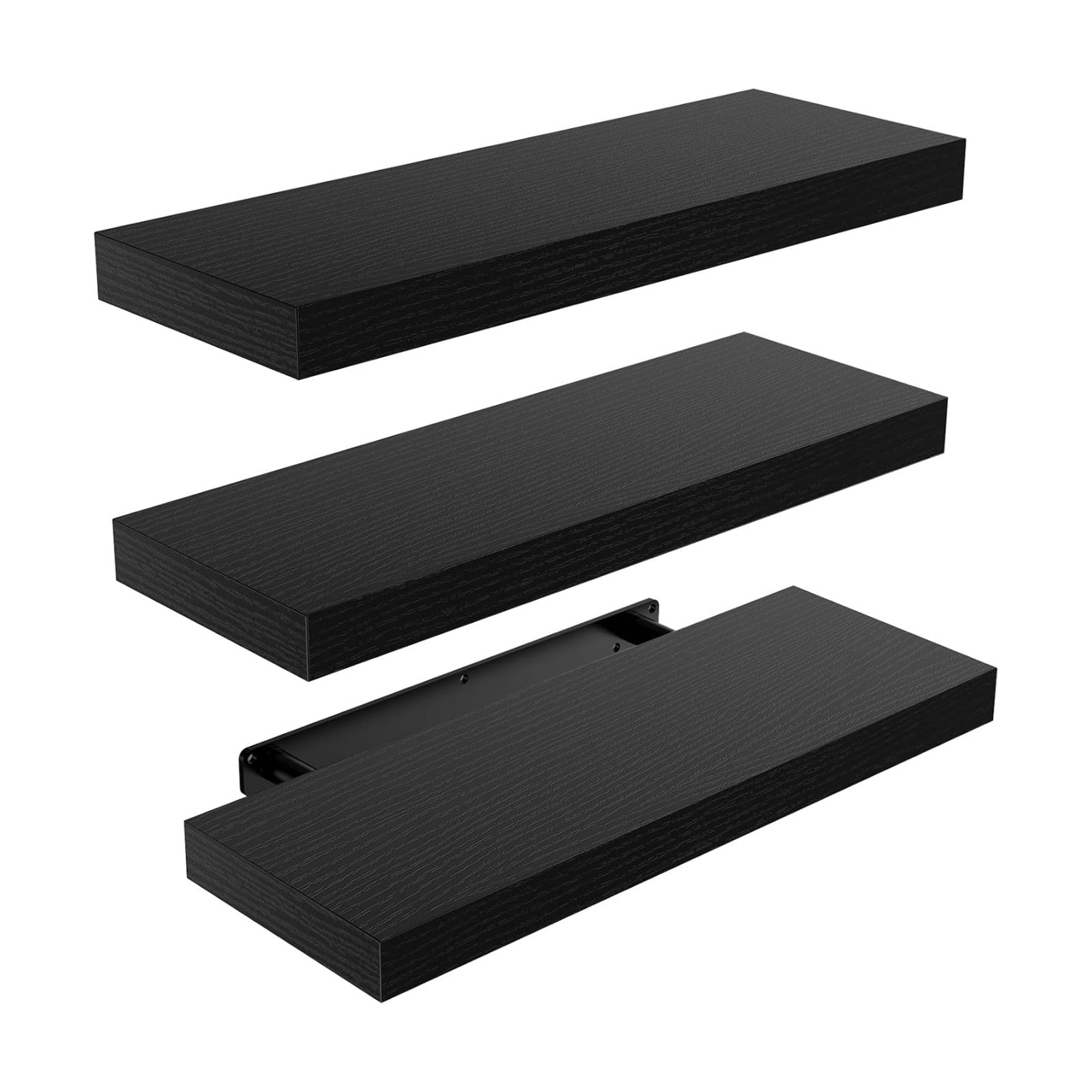 Amada 15.7" Floating Shelves for Wall Decor & Storage, Set of 3, Black
