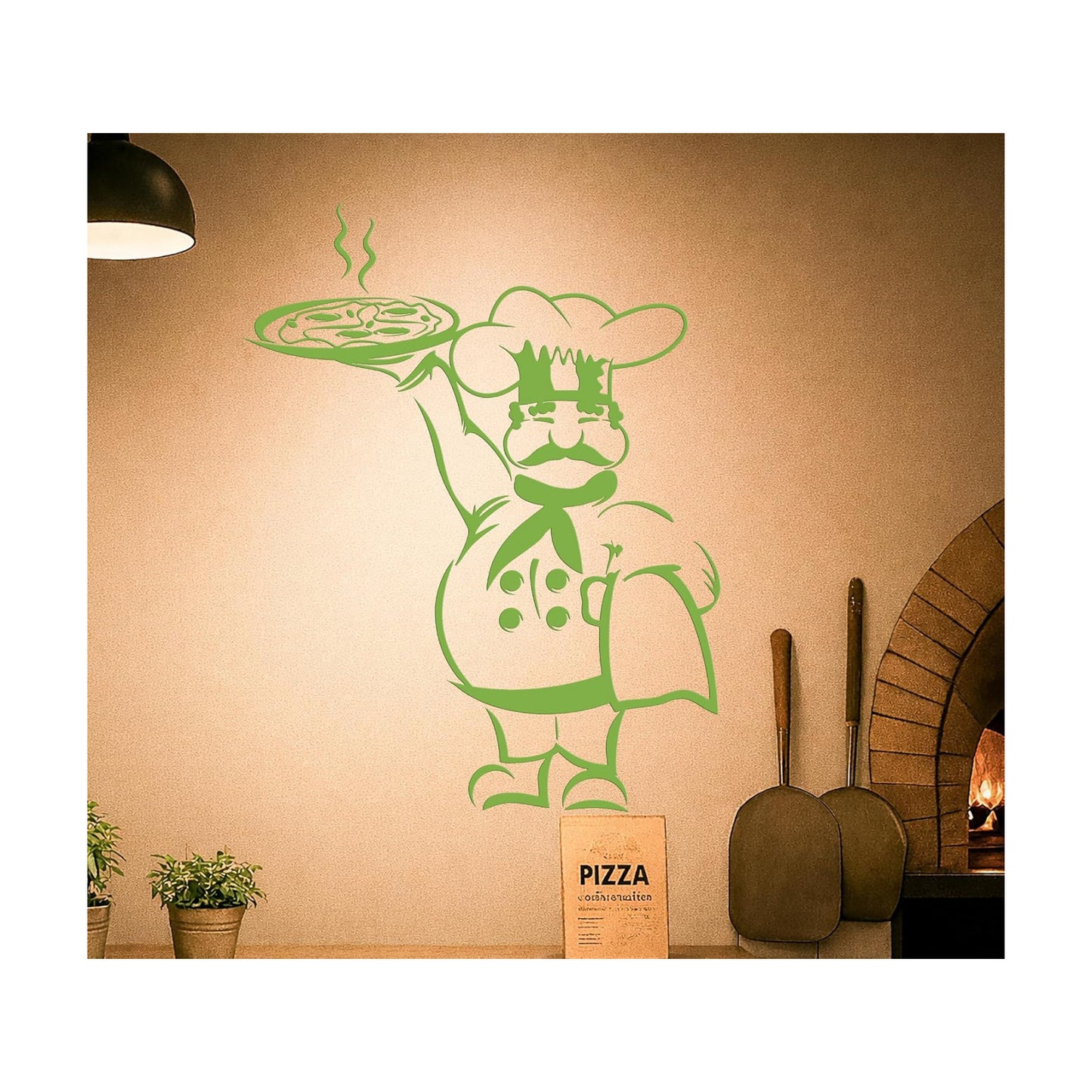 Vinyl Wall Decal Pizza Italian Restaurant Chef Kitchen Cooking Food / 28.5 x 36.75 / L In / Black