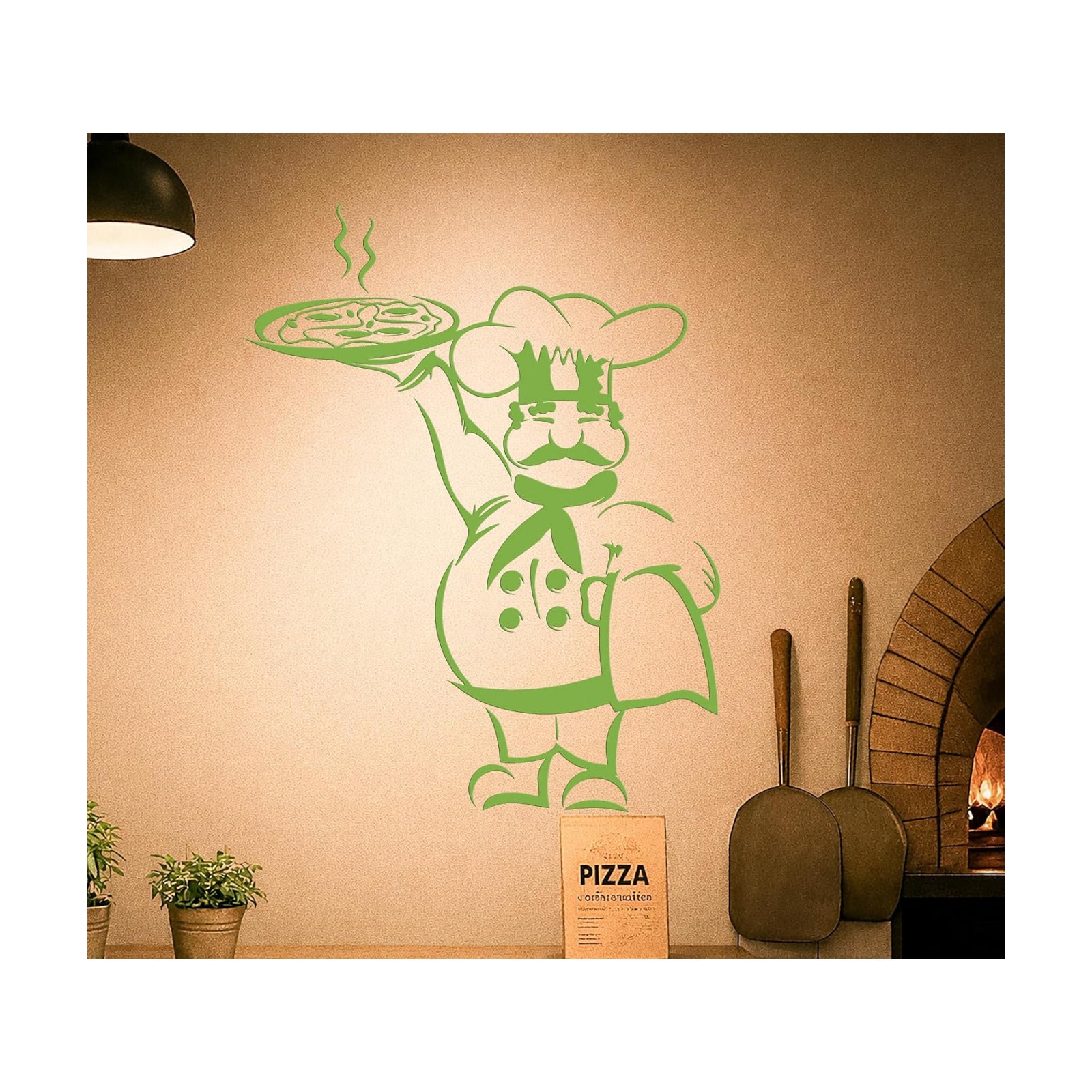 Vinyl Wall Decal Pizza Italian Restaurant Chef Kitchen Cooking Food / 45 x 58 / XL In / Black