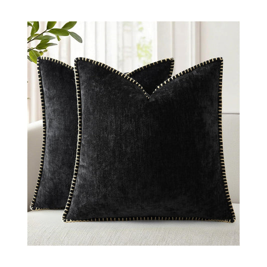 Fall Chenille Soft Throw Pillow Covers / Black / 20 x 20 / Set of 2