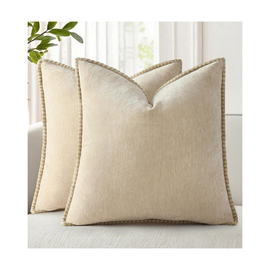 Fall Chenille Soft Throw Pillow Covers / Beige / 18 x 18 / Set of 2