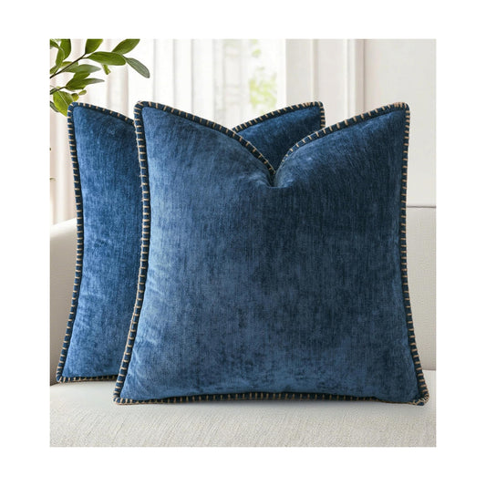 Fall Patriotic Chenille Soft Throw Pillow Covers / Poseidon / 18 x 18 / Set of 2