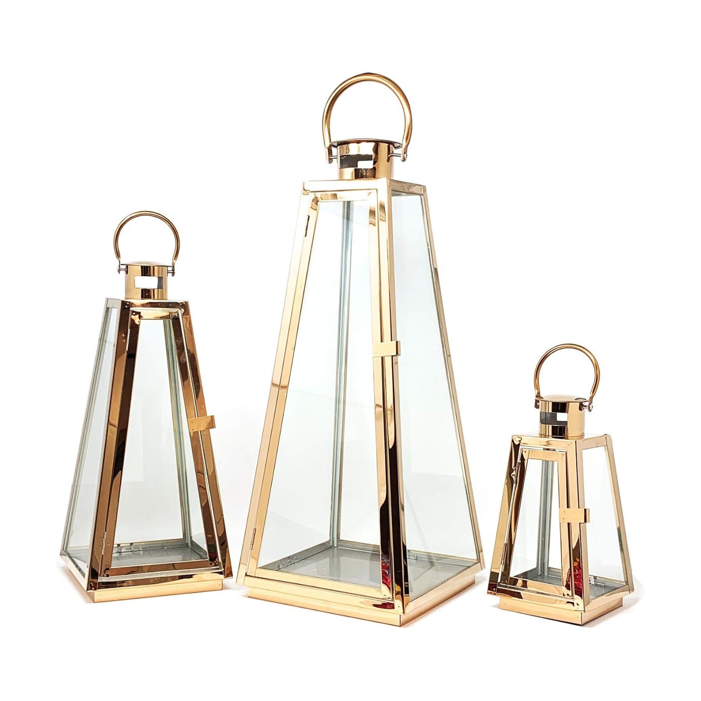 allgala Lantern Jumbo Deluxe Modern Indoor/Outdoor Candle Stainless Steel Rectangular Frame with Lattice Grid Tempered
