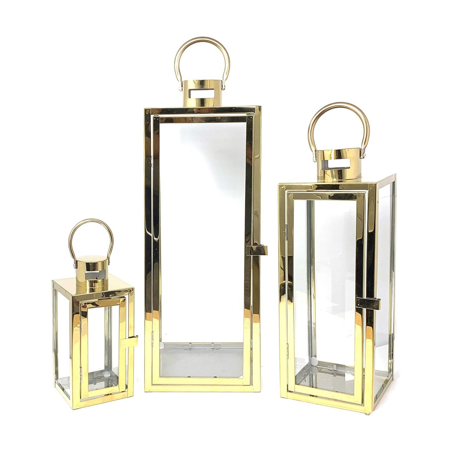 Allgala 3-PC Lantern Set 23 Inch Jumbo Deluxe Modern Indoor/Outdoor Candle Lantern Set Stainless Steel Frame Tempered