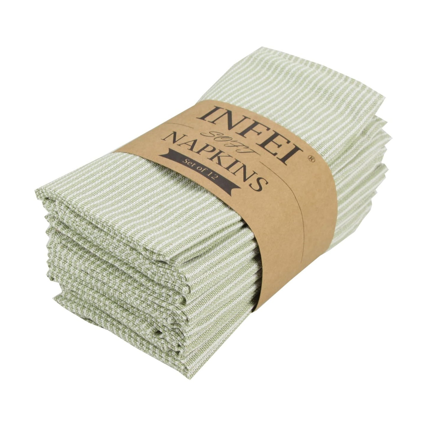 Narrow Striped Cotton Linen Blended Dinner Cloth Napkins - Set of 12 (40 x 40 cm) - for Christmas Parties Events & Home