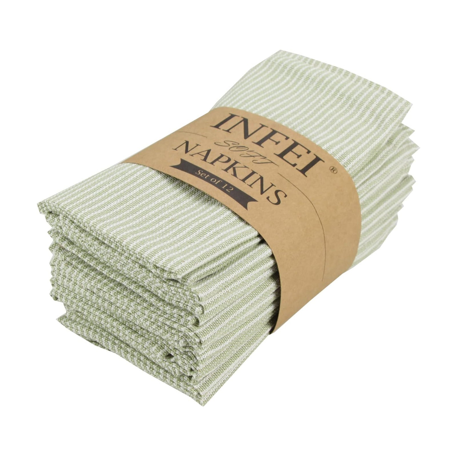 Narrow Striped Cotton Linen Blended Dinner Cloth Napkins - Set of 12 (40 x 40 cm) - for Christmas Parties Events & Home