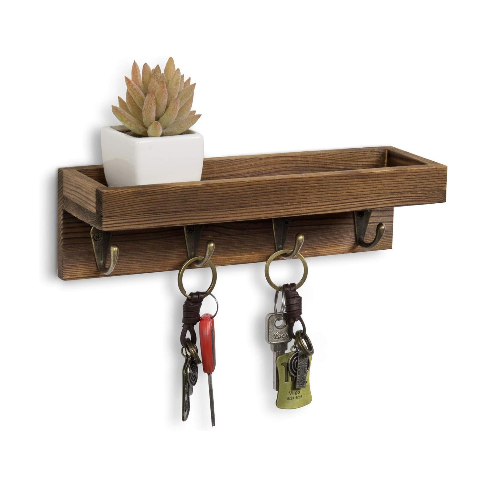 4 Metal Key Hooks / Dark Brown / 10 Inch
