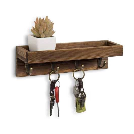 4 Metal Key Hooks / Dark Brown / 10 Inch