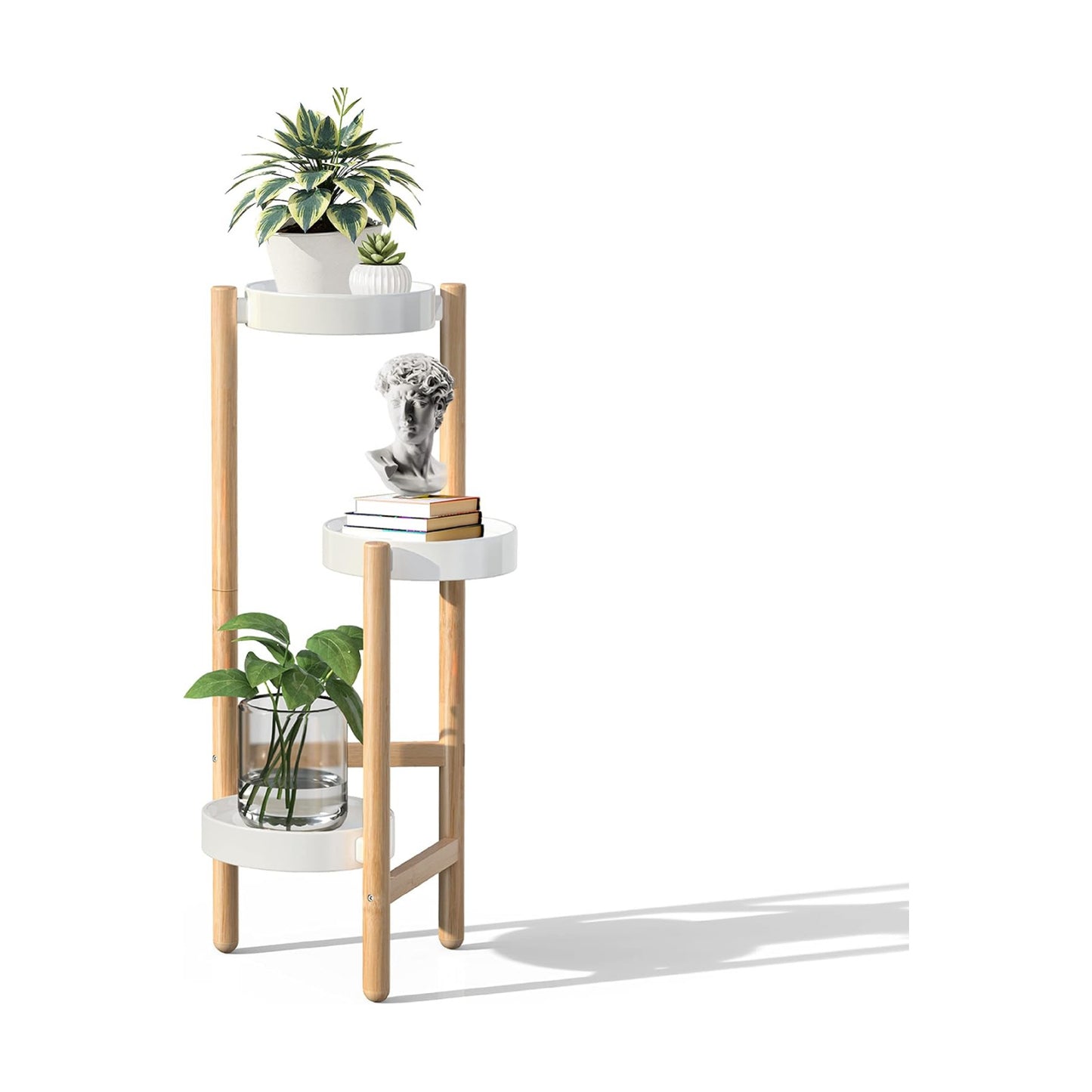 Wisuce Bamboo Plant Stand Indoor, 3 Tier Tall Corner Plant Shelf Table | Easy-Clean Steel Top | Smooth Bamboo | Narrow