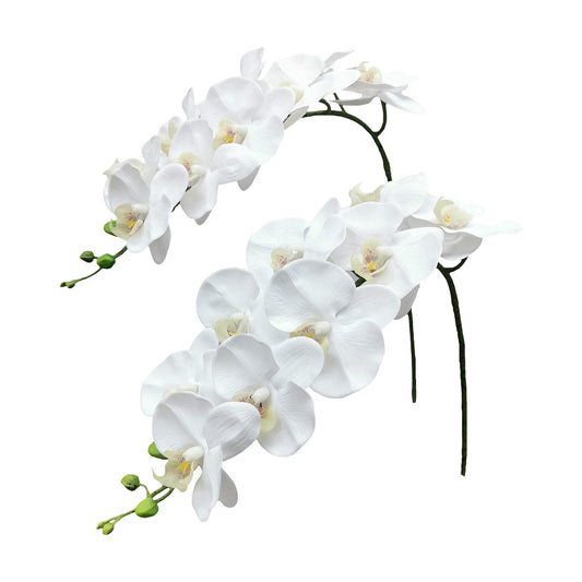 Orchid Stems Artificial Flowers Real Touch Latex Faux Phalaenopsis / White / 38 Inch / Set of 2