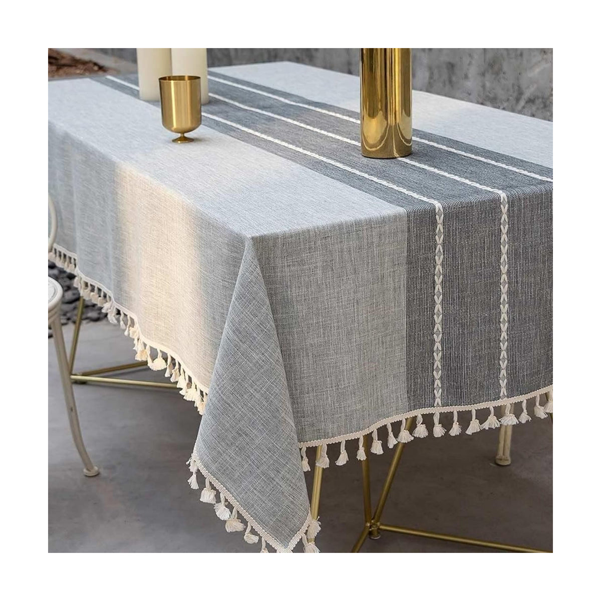 Deep Dream Tablecloth, Embroidered Waterproof Table Cloth Cotton Linen Wrinkle Free Anti-Fading Tablecloths Washable Dust-Proof Table Cover for Kitchen Dinning Party, 55 x 140 Inch - New Gray