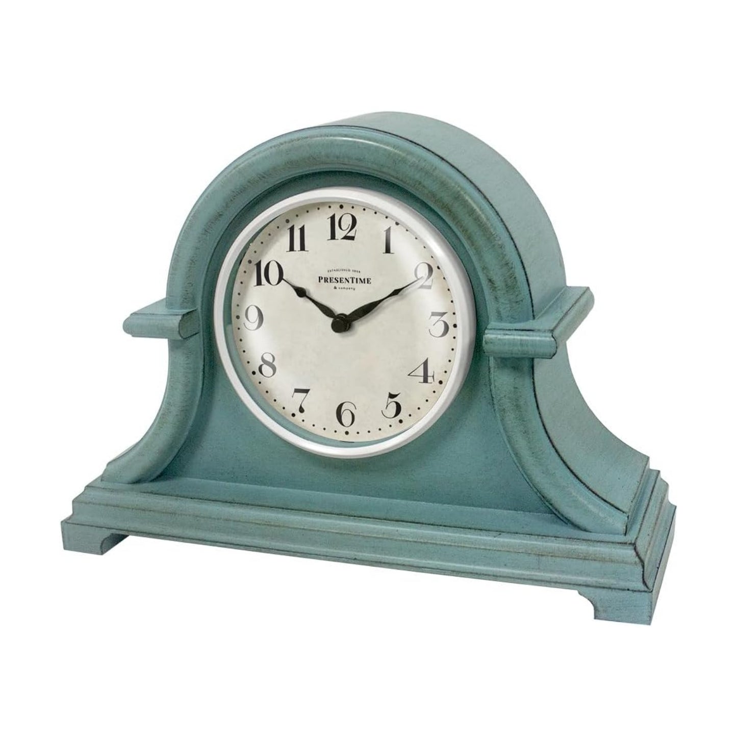 Napoleon Mantel, Desk & Shelf Clock, Vintage | 13 x 10 inch, Domed Lens, Quartz Movement, ABS Plastic Case, Aged Teal