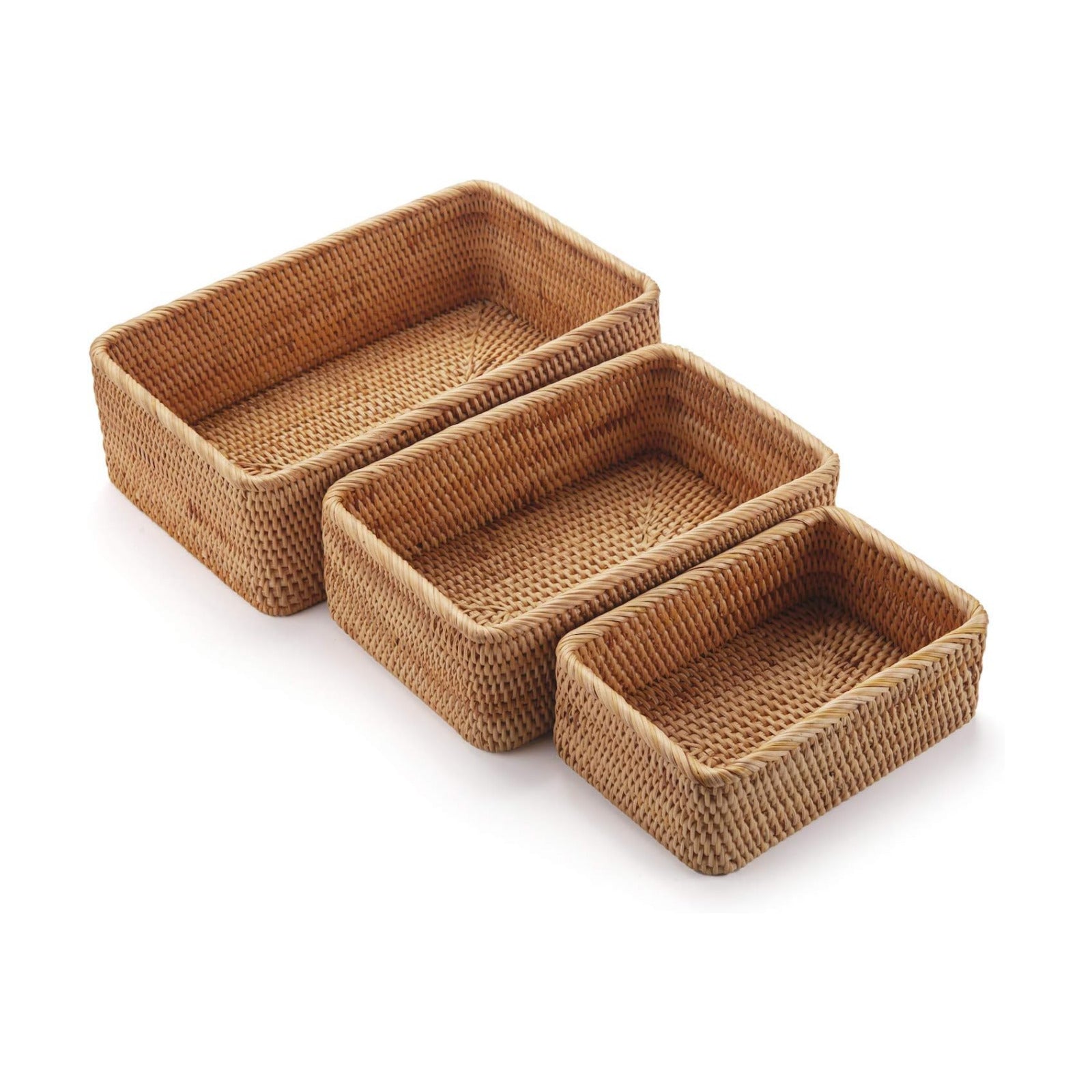 Rattan Fruit Storage Baskets Woven Wicker Box for Key Holder / Rectangular / Natural / Set of 3