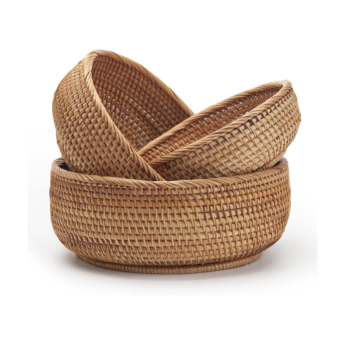 Rattan Fruit Baskets Woven Storage Bowls Key Holder Stackable / Round / Natural / Set of 3