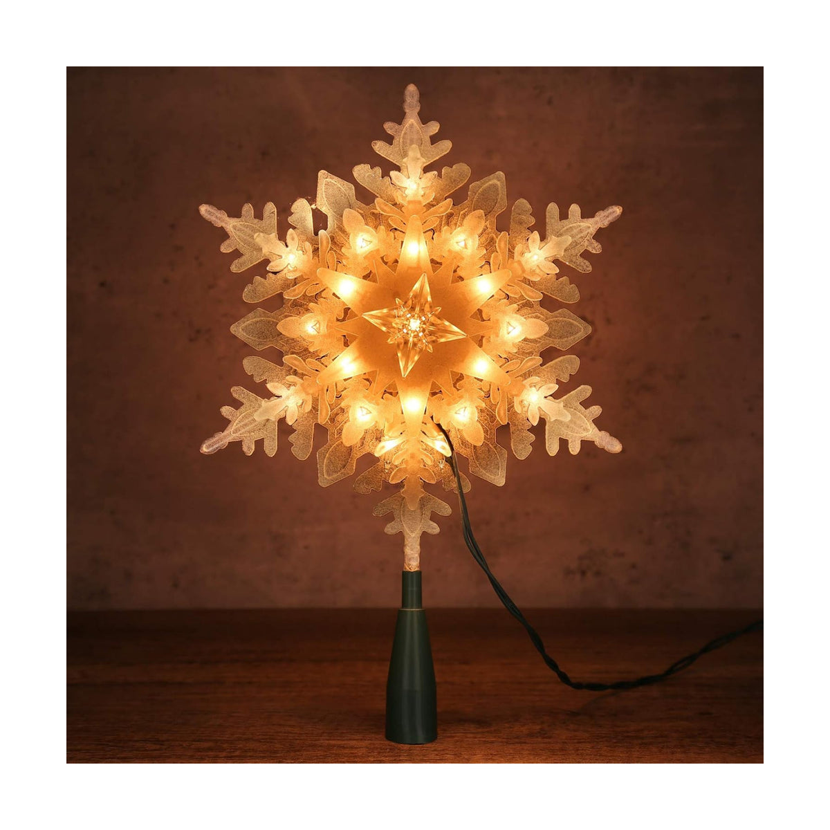 Brizled Christmas Tree Topper with 20 Light, 9.25" Lighted Snowflake Topper
